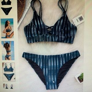 Dream Space Lace Up Bikini Set Dark Blue S